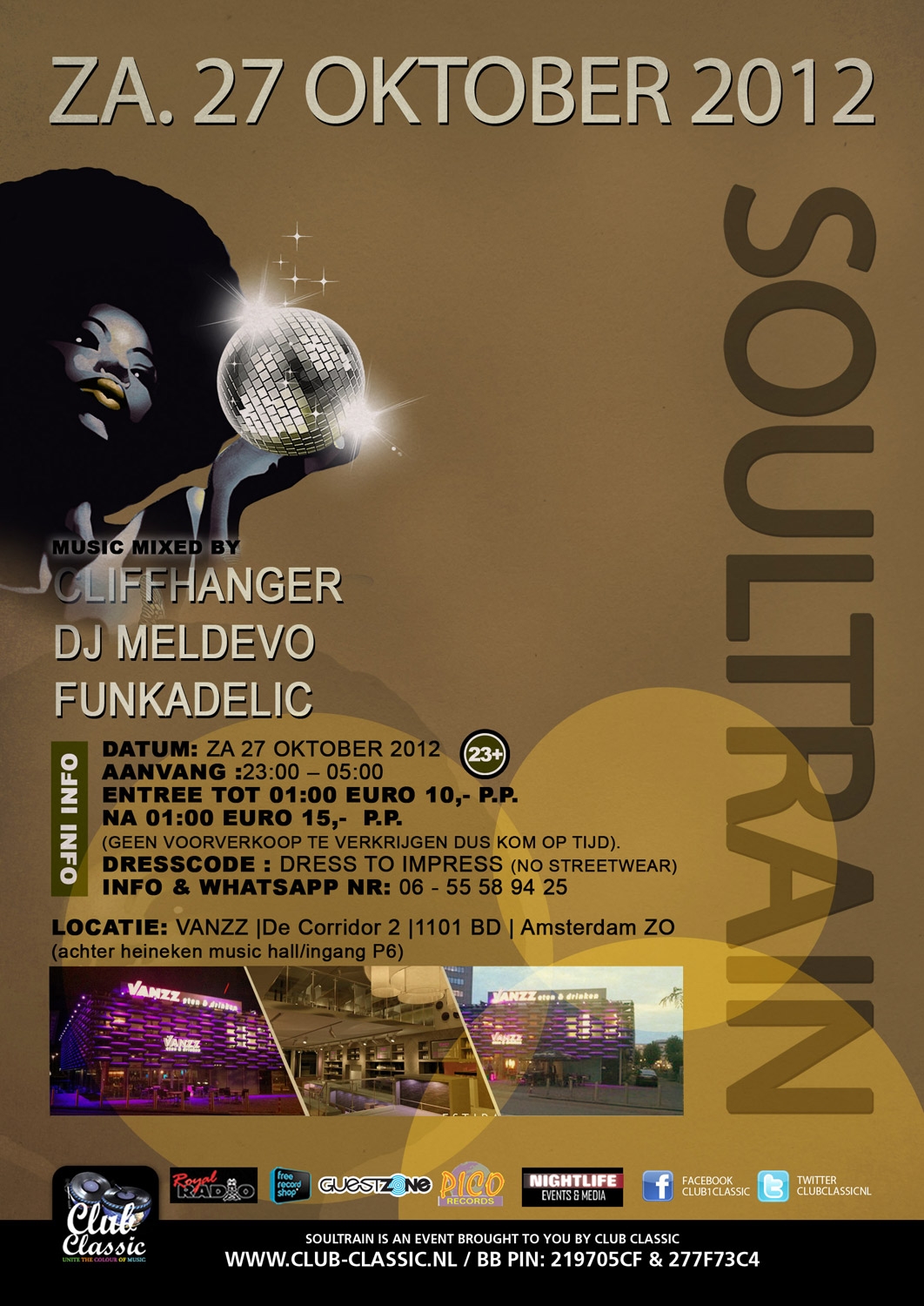 SOULTRAIN wat op ZATERDAG 27 OKTOBER 2012 in VANZZ te Amsterdam